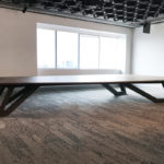 SPG Boardroom Table. Ebonised Jarrah and American Walnut. 6200 x 3200/1600 x 740mm