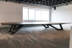 SPG Boardroom Table. Ebonised Jarrah and American Walnut. 6200 x 3200/1600 x 740mm