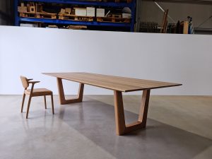 Clairault Dining table. Handcrafted in Solid American Oak. 3000 x 1200 x 740mm Custom Shark Nose edge Profile to top
