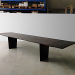 Morey Dining Table in Ebonised curly Jarrah. 3300(4000) x 1000 x 740mm