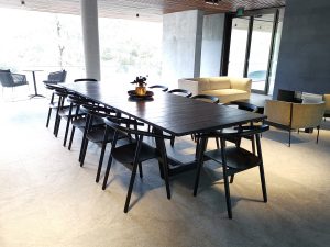 Eden Outdoor Table in Ebonised Oak. 3600 x 1200 x 740mm. Custom Designed for Eden Apartments in Floreat, Western Australia.