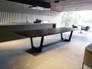 Eden Outdoor Table in Ebonised Oak. 3600 x 1200 x 740mm. Custom Designed for Eden Apartments in Floreat, Western Australia.