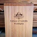 Designed and Handcrafted in Tasmanian Oak, for the Australian Embassy in Washington DC 2022 Laser Engraved Logo Detail