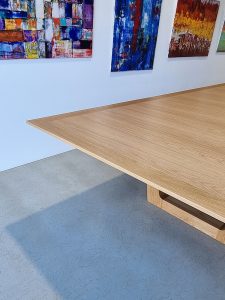 Custom Boardroom Table in American Oak for a new office, situated at Rhodes House, West Perth, Western Australia. 4800 x 1600mm with integrated data connection